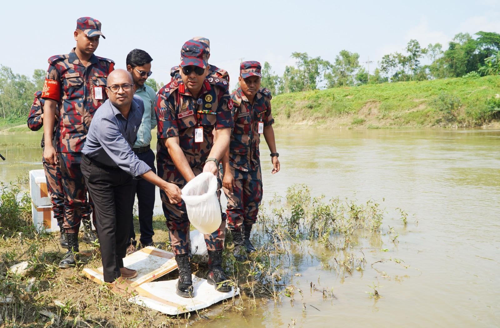 মাধবপুরে বিজিবির অভিযানে ২ কোটি টাকার ভারতীয় গলদা চিংড়ির রেনু পোনা জব্দ; খোয়াই নদীতে অবমুক্ত