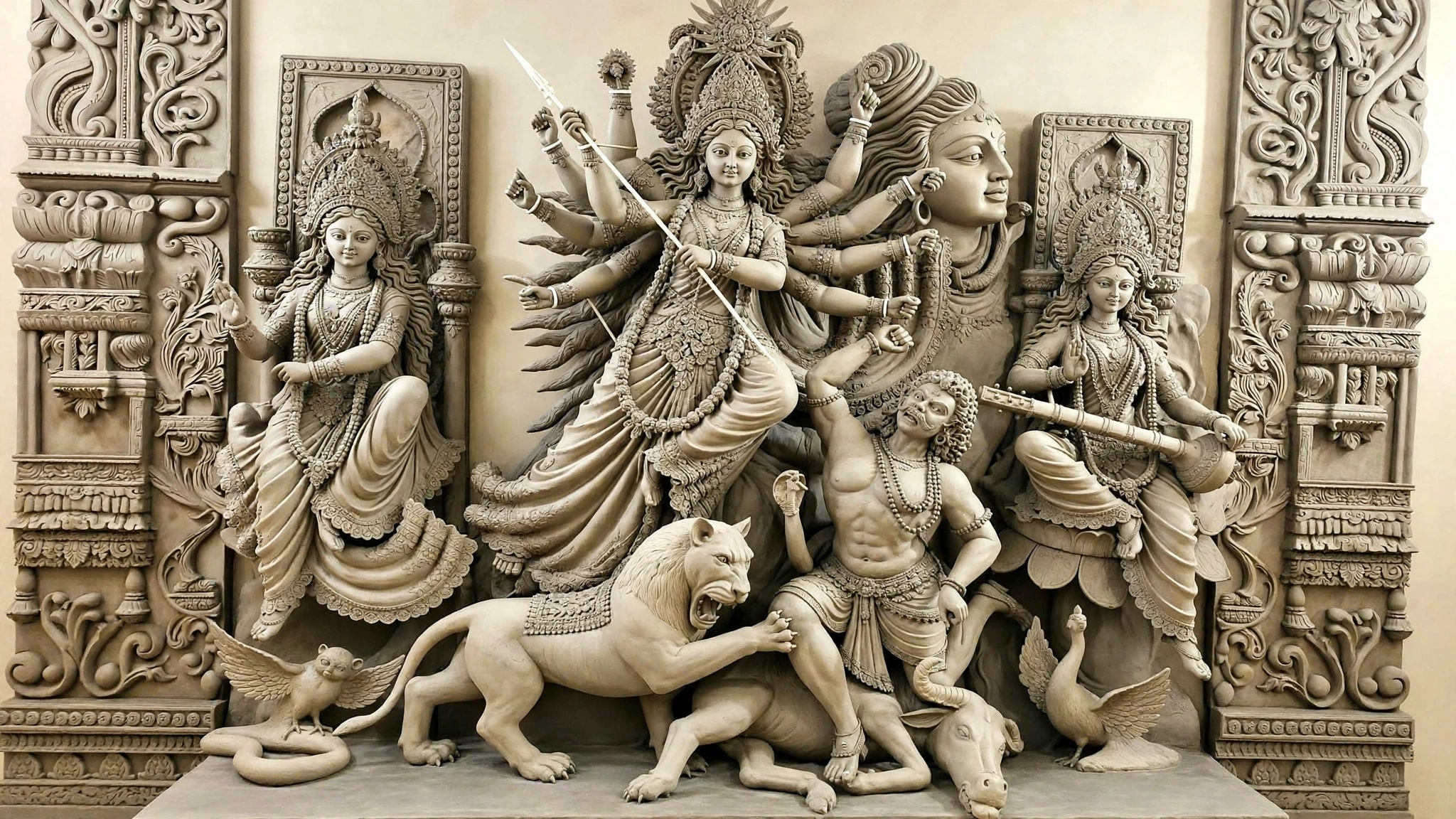 রাণীশংকৈলে শেষ মুহূর্তে দুর্গা প্রতিমা তৈরিতে ব্যস্ত সময় পার করছেন কারিগররা
