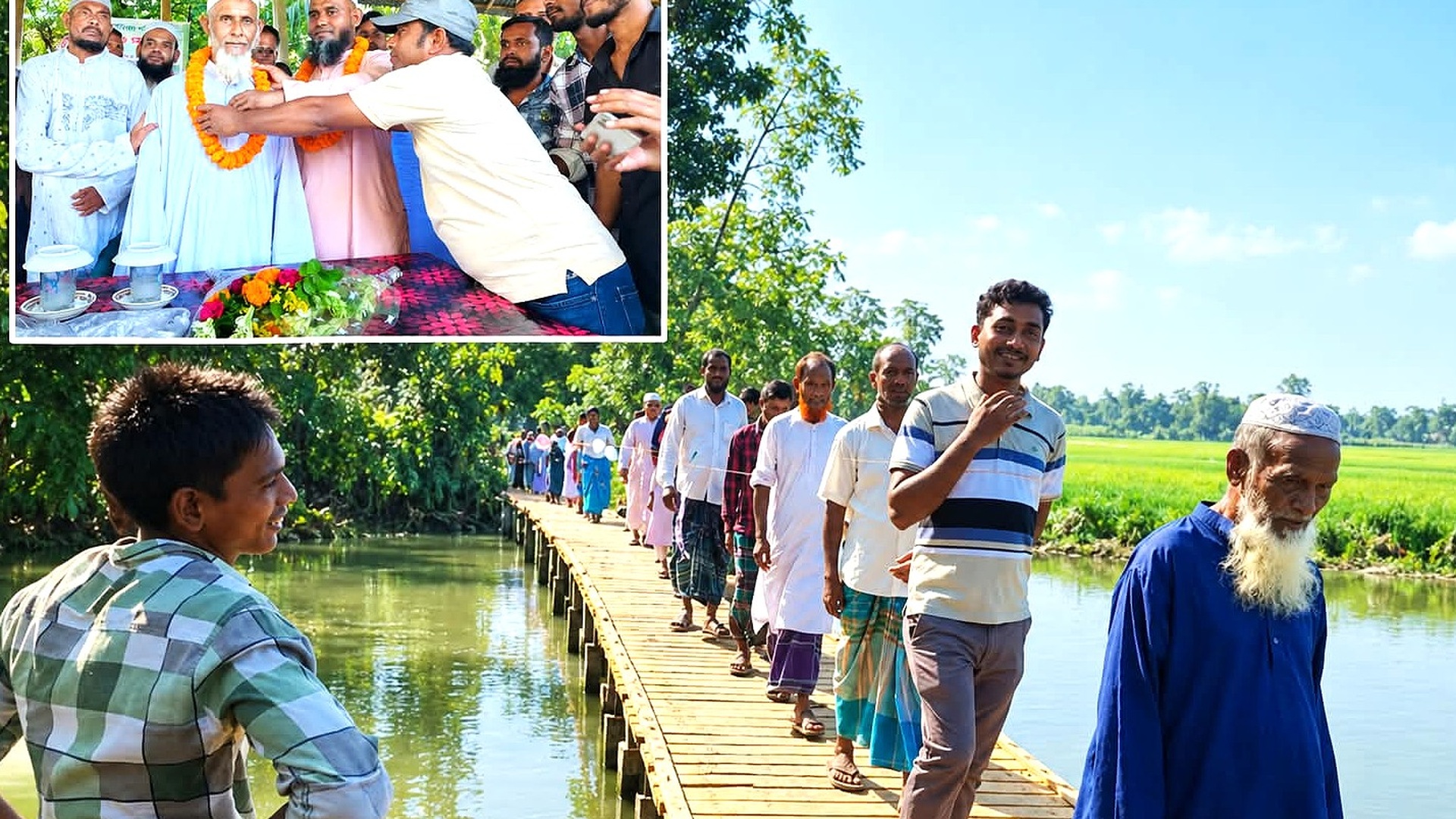 শ্রীবরদীতে দুর্ভোগ নিরসনে  নিজ অর্থায়নে ১২০ ফুট কাঠের সাঁকো নির্মাণ করলেন আরিফুর রহমান