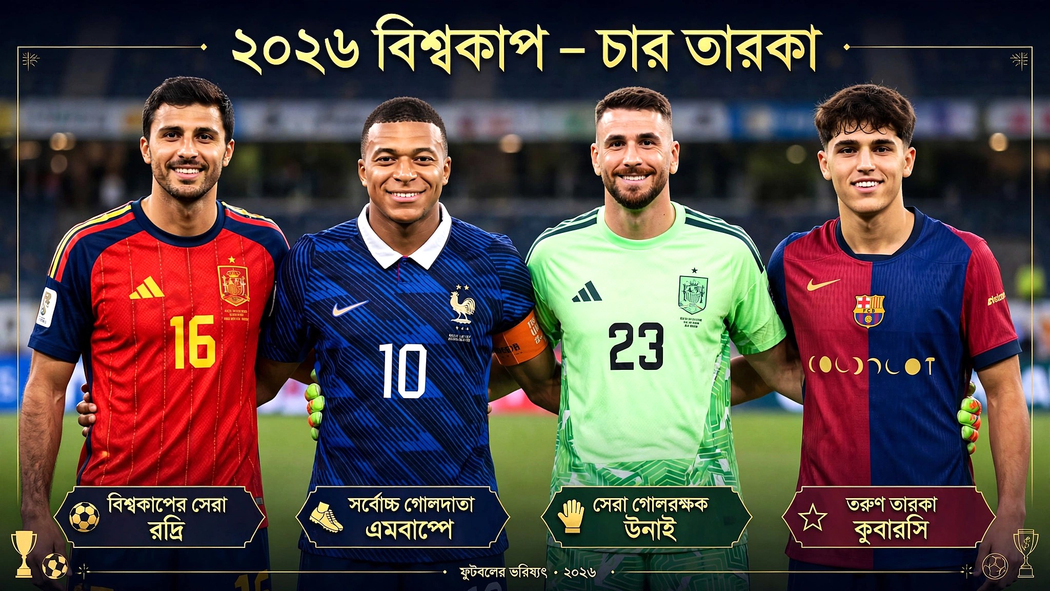 সেরা রদ্রি, সর্বোচ্চ গোলদাতা এমবাপ্পে, সেরা গোলরক্ষক উনাই, তরুণ তারকা কুবারসি