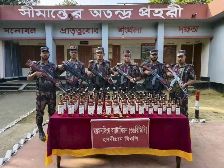 শেরপুরে সীমান্তে বিজিবির অভিযানে ৮৪ বোতল ভারতীয় মদ জব্দ