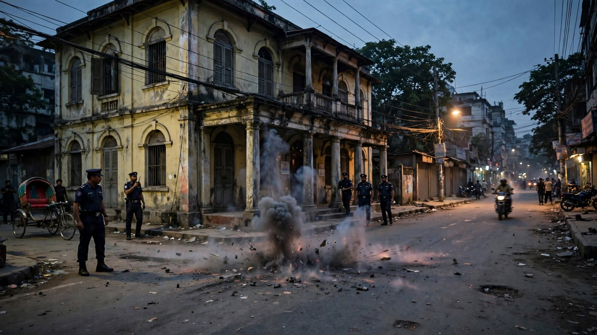 থানার সামনে পরপর দুটি ককটেল বিস্ফোরণ